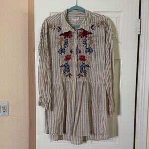 Johnny Was Striped Dress with Floral Embroidery
